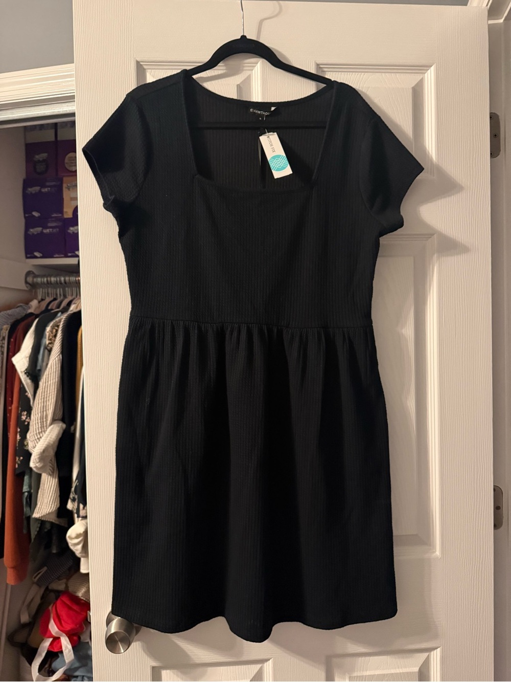 41 Hawthorn - Stitch Fix Square Neck Short Sleeve Mini Dress in Black
